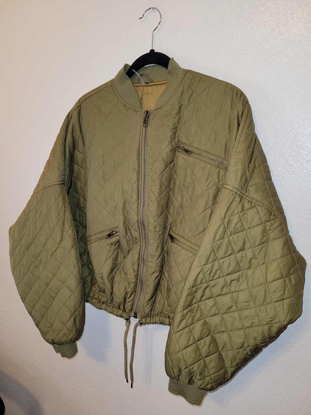 Free People Easy Quilted Dolman Bomber Jacket Olive Green - Picture 2 of 10